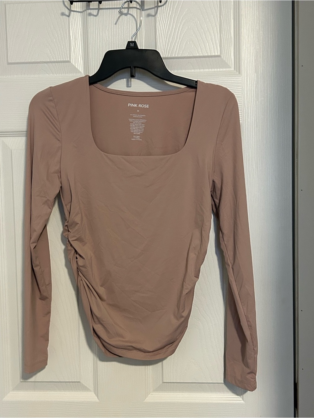 Pink Rose Mauve Ruched Long Sleeve Scoop Neck Top